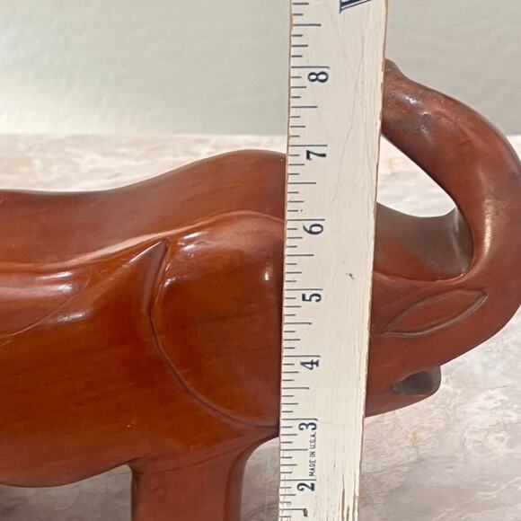 Hand Carved Wooden Elephant Figurine Solid Wood Raised Trunk Figure MCM - Picture 10 of 14